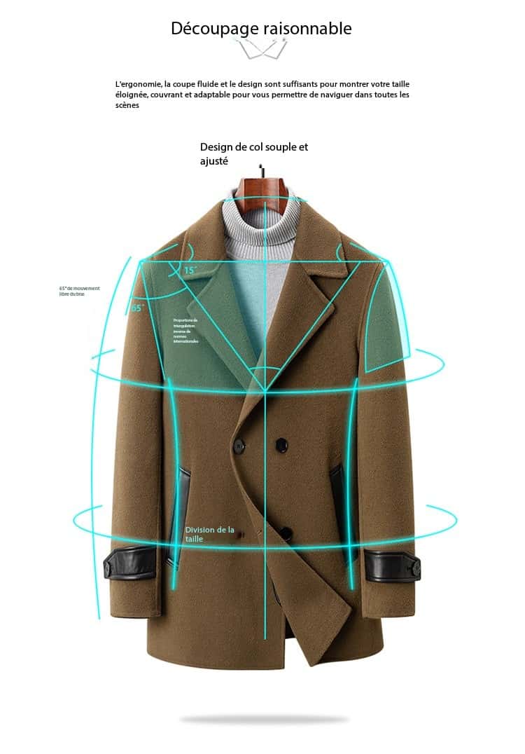 Manteau d'hiver laine homme, 100 % laine, col double face SJ88991 demo 03