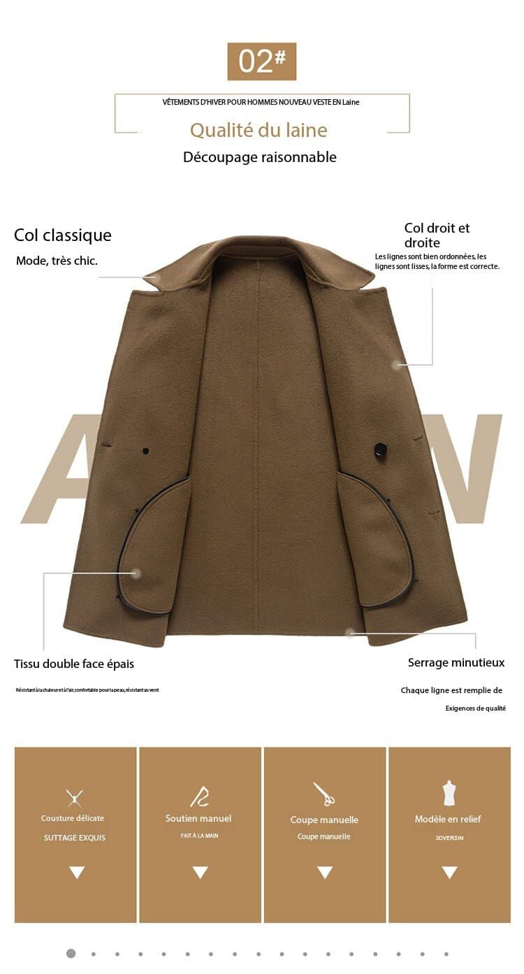 Manteau d'hiver laine homme, 100 % laine, col double face SJ88991 demo 05