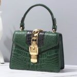 Sac à main cuir femme style crocodile polyvalent G070-2 vert