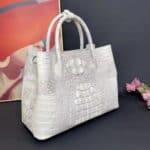Sac à main femme cuir véritable de crocodile, blanc himalayen 8988 demo 001
