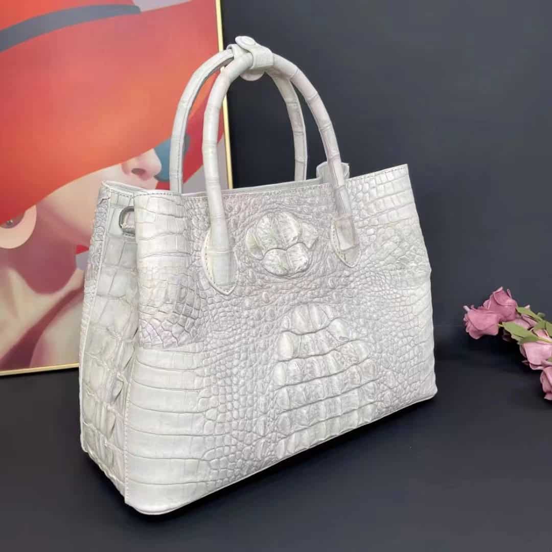 Women's genuine crocodile leather handbag, Himalayan white 8988 demo 001