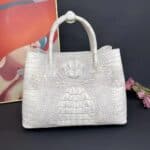 Sac à main femme cuir véritable de crocodile, blanc himalayen 8988 demo 002