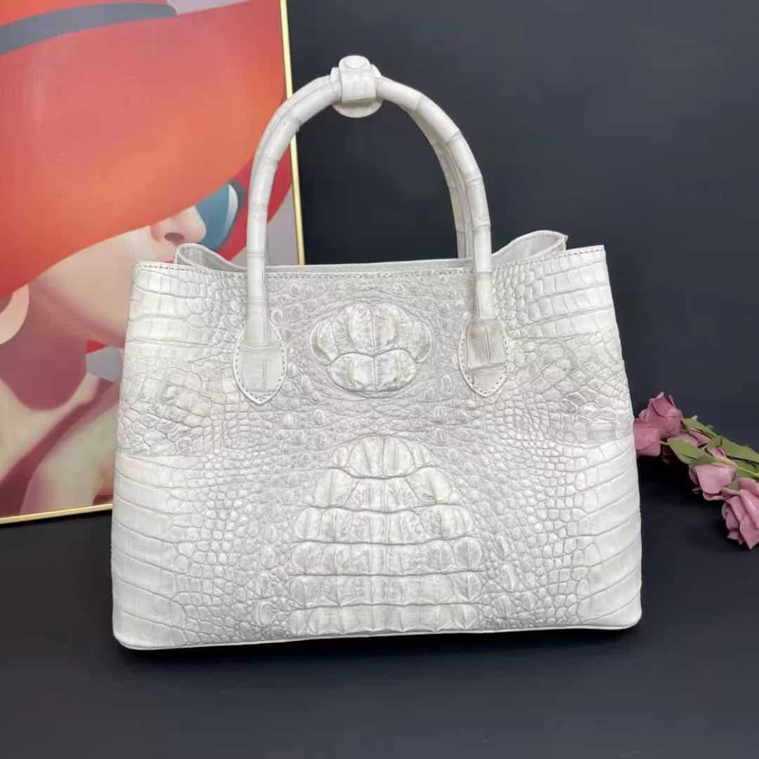 Women's genuine crocodile leather handbag, Himalayan white 8988 demo 002