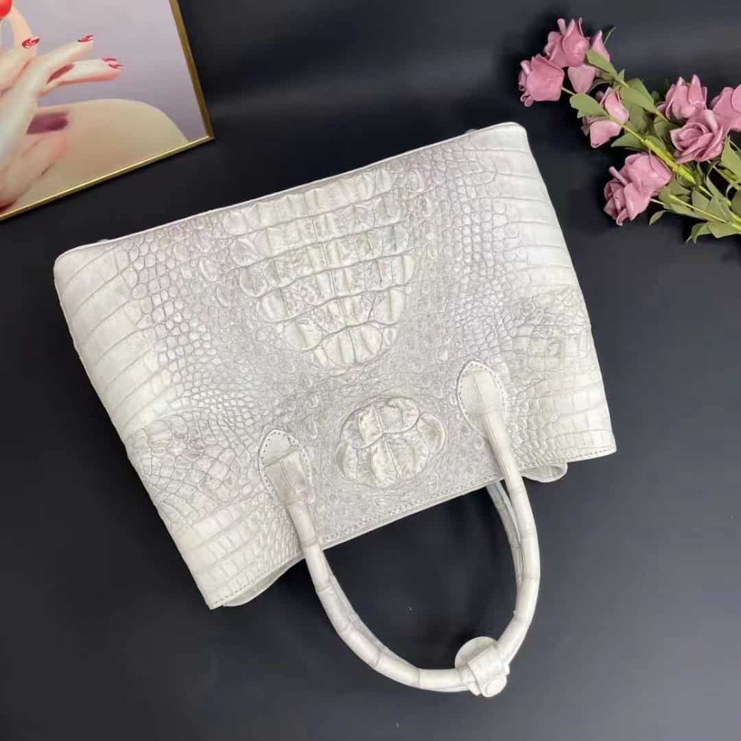 Women's genuine crocodile leather handbag, Himalayan white 8988 demo 003