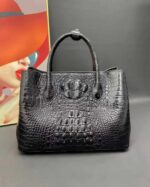Sac à main femme cuir véritable, motif crocodile, blanc himalayen 8988 noir