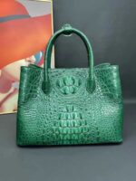 Sac à main femme cuir véritable, motif crocodile, blanc himalayen 8988 vert
