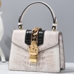 Sac en crocodile, blanc de l'Himalaya, bicolore G070-1