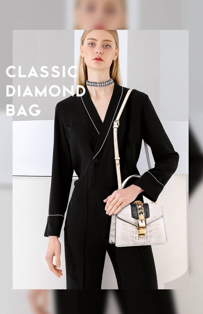 Crocodile skin leather bag, Himalayan white, two-tone G070-1demo show 01