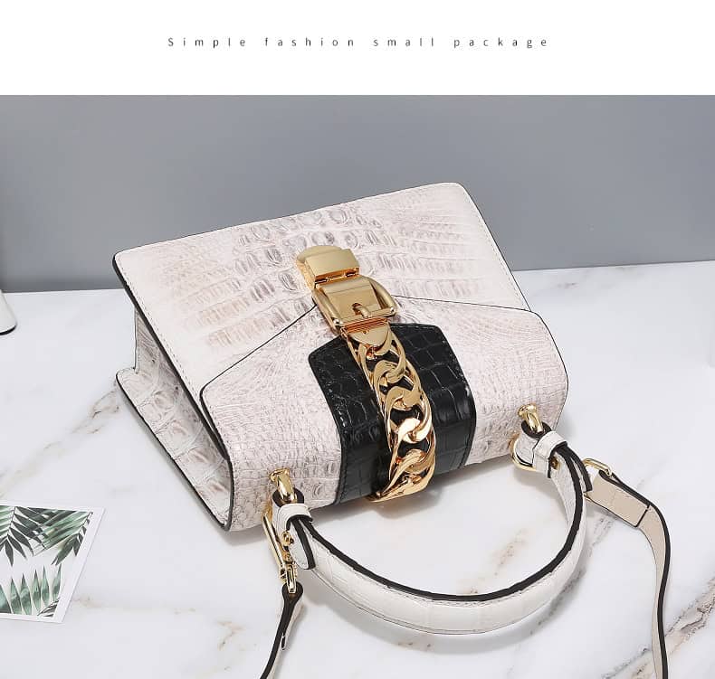 Crocodile skin leather bag, Himalayan white, two-tone G070-1demo show 010