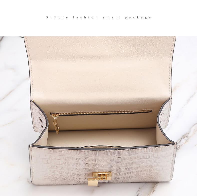 Crocodile skin leather bag, Himalayan white, two-tone G070-1demo show 011