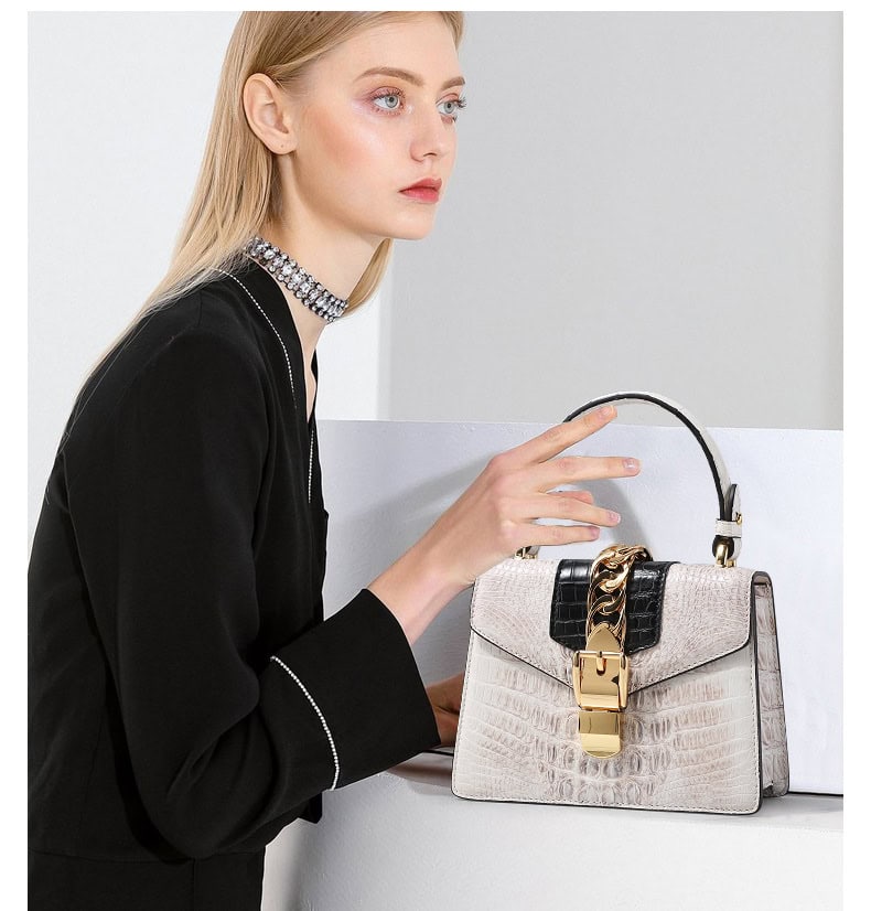 Crocodile skin leather bag, Himalayan white, two-tone G070-1demo show 02