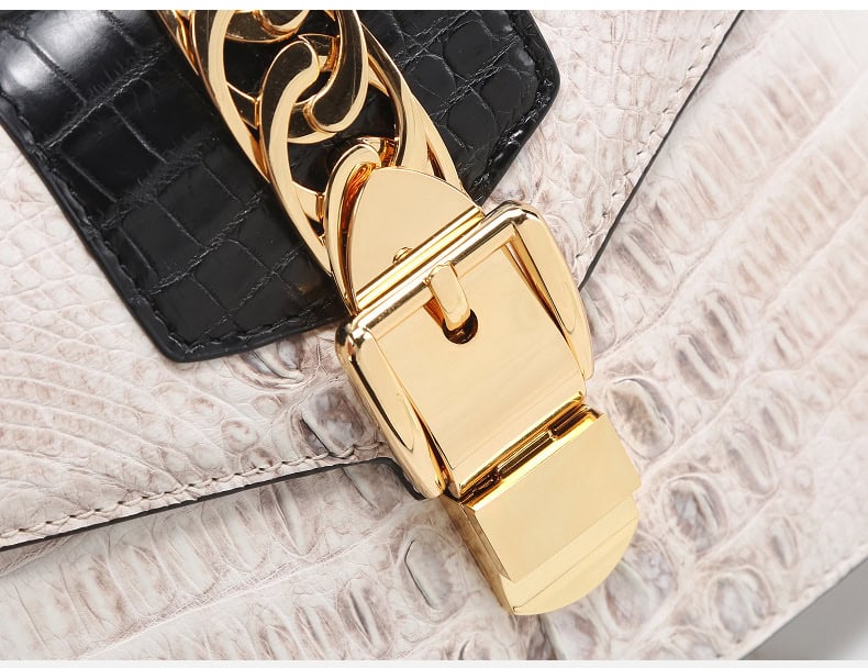 Crocodile skin leather bag, Himalayan white, two-tone G070-1demo show 05