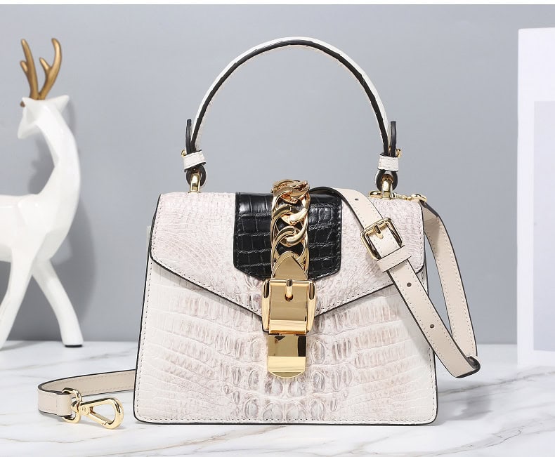 Crocodile skin leather bag, Himalayan white, two-tone G070-1demo show 08