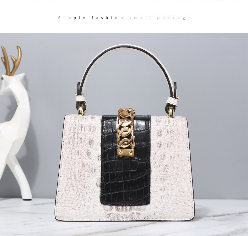 Crocodile skin leather bag, Himalayan white, two-tone G070-1demo show 09