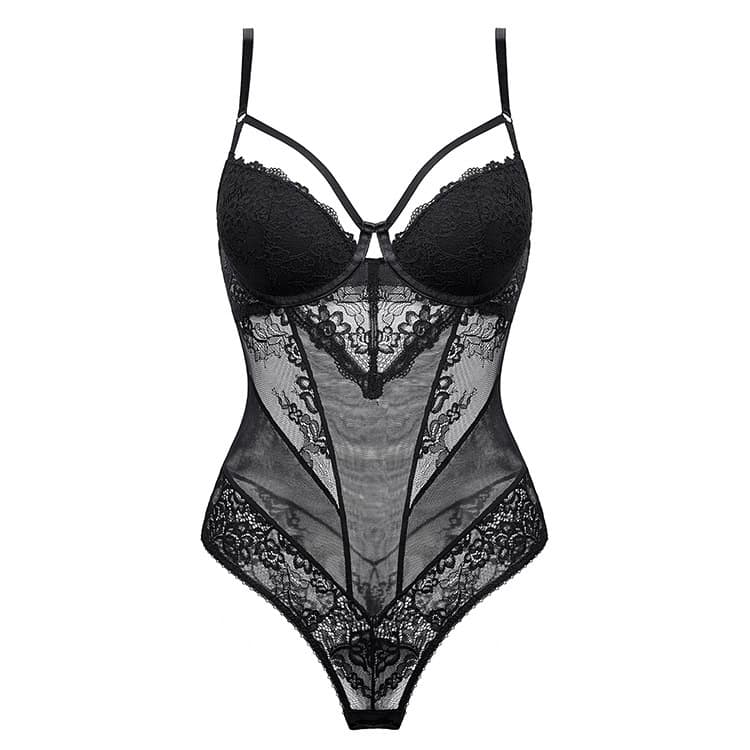 Body sexy en dentelle transparente style français L21838-NOIR