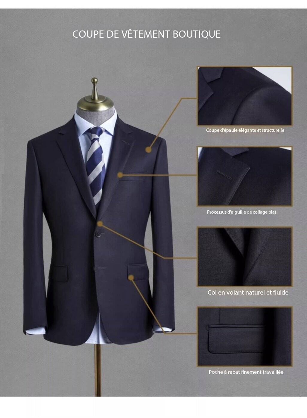 Men's Wool Suit, Casual Navy Blue XTA612 Demo 03