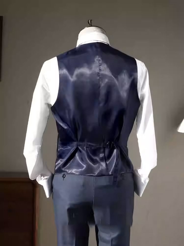 Costume trois pièces homme 100 % laine, bleu brumeux 20240228-01
