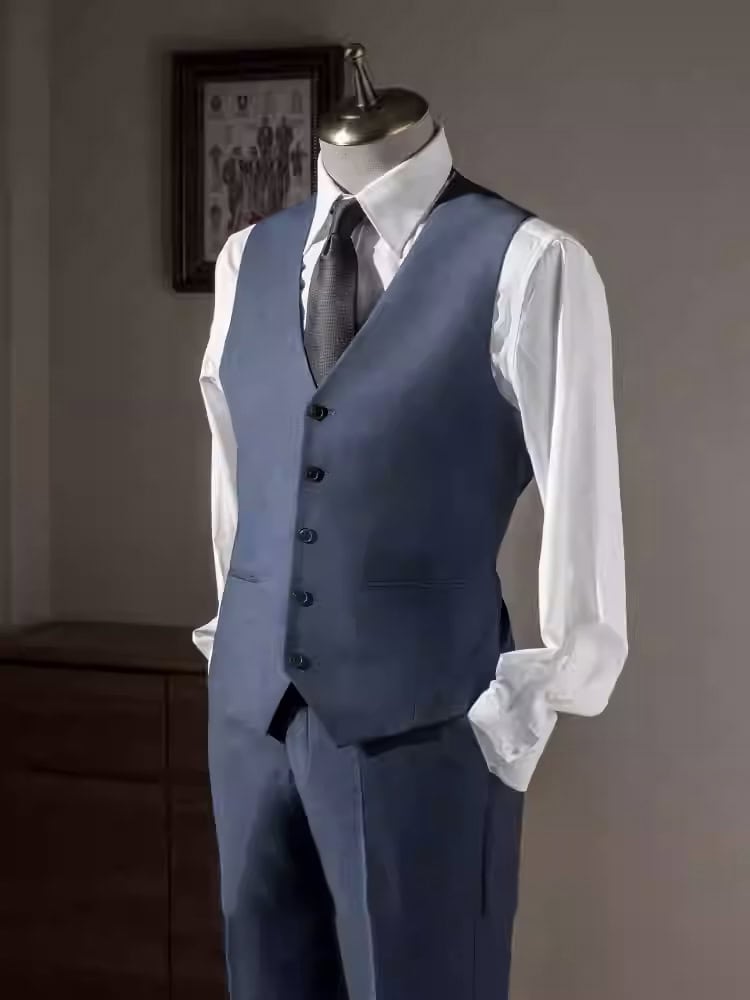 Costume trois pièces homme 100 % laine, bleu brumeux 20240228-03