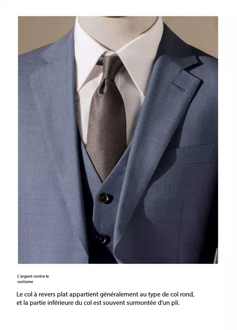 Costume trois pièces homme 100 % laine, bleu brumeux 20240228 Demo 01
