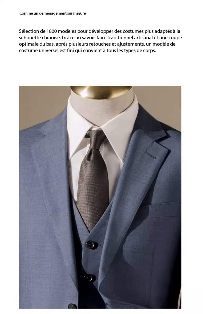 Costume trois pièces homme 100 % laine, bleu brumeux 20240228 Demo 03