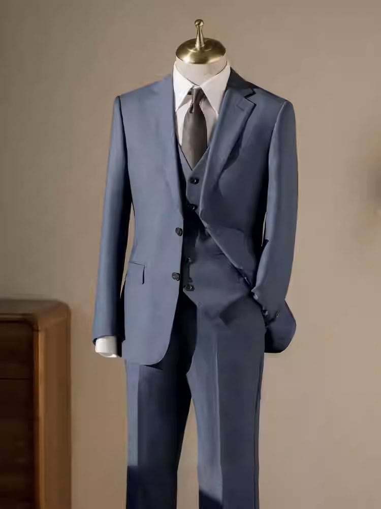 Costume trois pièces homme 100 % laine, bleu brumeux 20240228
