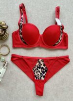 Ensemble soutien-gorge string en dentelle push-up à imprimé léopard EN003-04