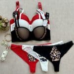 Ensemble soutien-gorge string en dentelle push-up à imprimé léopard EN003-05