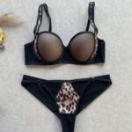 Ensemble soutien-gorge string en dentelle push-up à imprimé léopard EN003-06