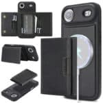 Fermeture portefeuille pour smartphone avec support et charge sans fil.