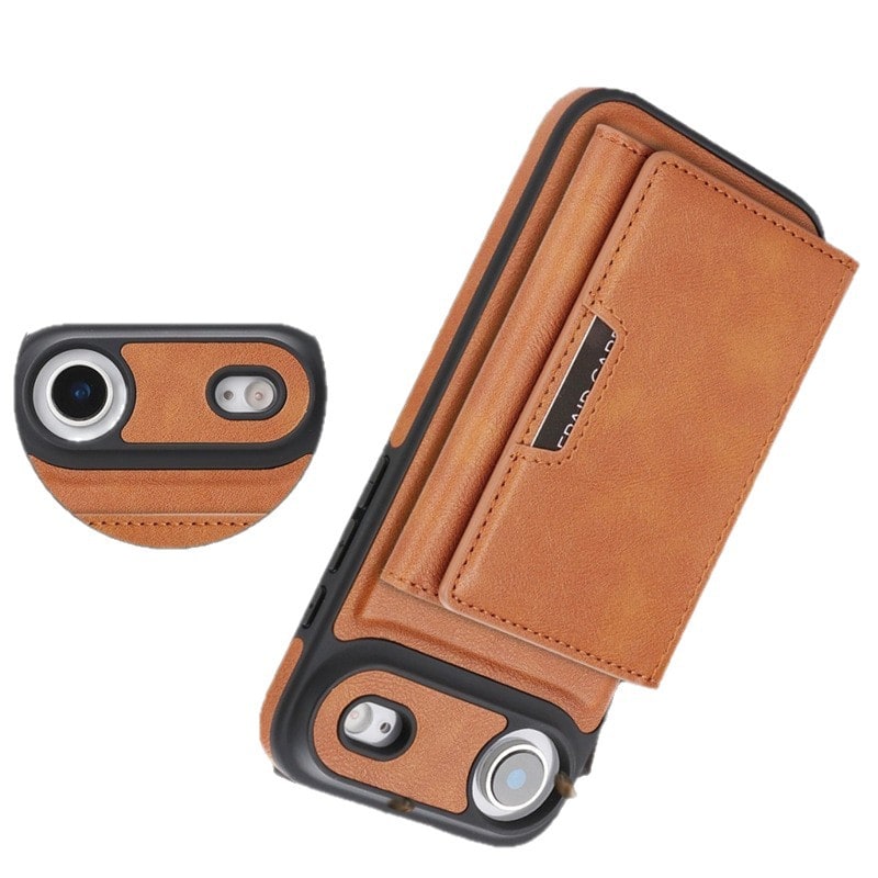 Coverage de protection pour téléphone avec portefeuille intégré en cuir synthétique.