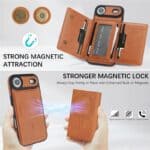 Casque magnétique pour téléphone avec portefeuille en cuir authentique, design pratique et sécurisé.