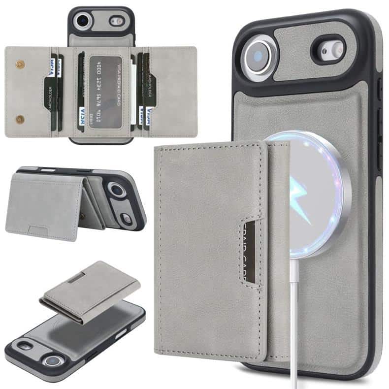 Iphone-17-case-with-card-holder-wallet-kku001-gray-set-demo
