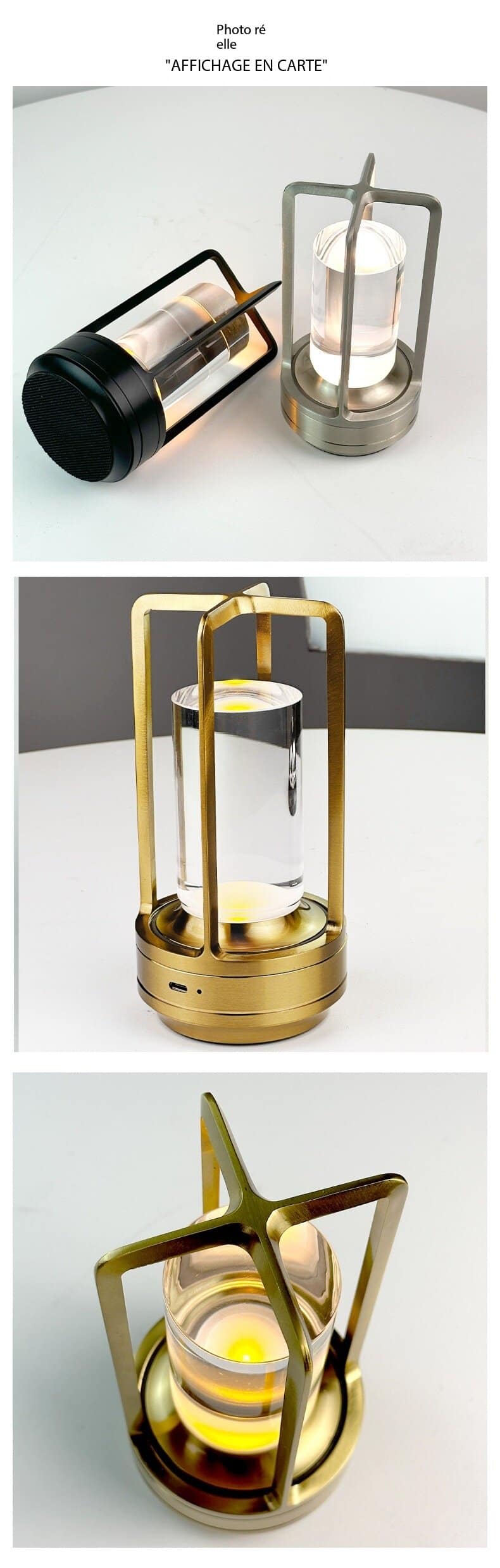 Lampe LED design en verre et métal pour décoration intérieure moderne.