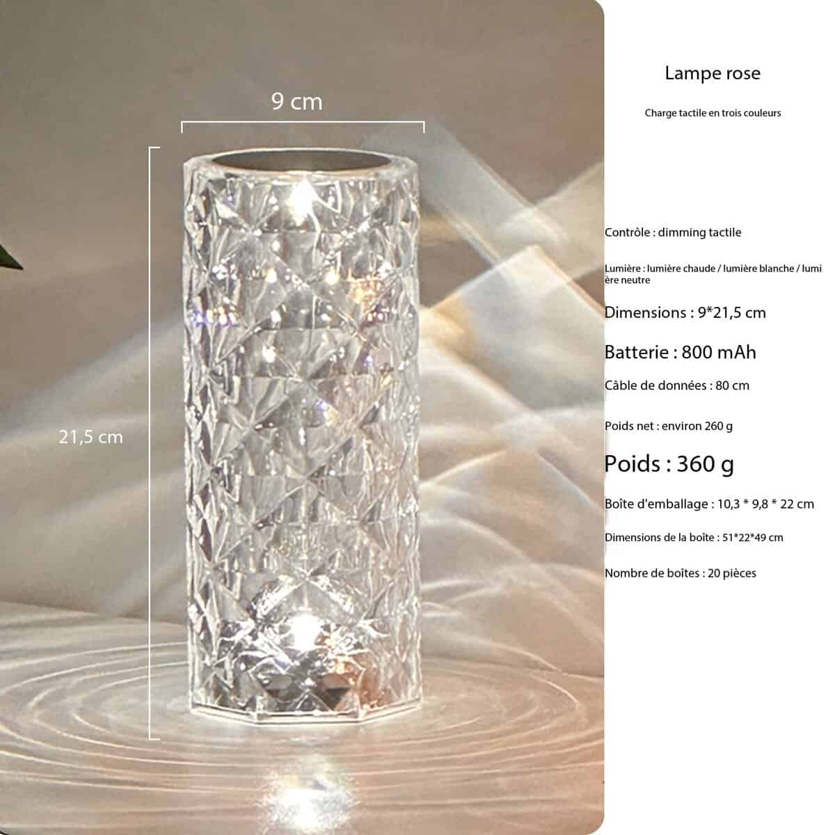 Lampe décorative LED rose cristal, rechargeable 20220307 Demo 02