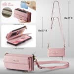 Cabas à bandoulière rose avec compartiment pour cartes et fermeture zippée RFID.