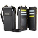 1. Porte-documents en cuir noir avec porte-cartes intégré, idéal pour homme et femme.