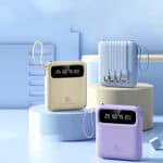 Chargeur portable compact et léger, compatible avec tous appareils USB, design moderne pastel.