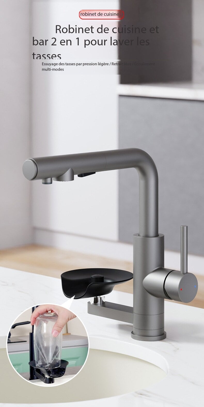 Robinet de cuisine, purificateur d'eau, lave-tasses S3049-J demo 01
