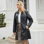 Manteau mi-long en cuir avec ceinture 6652-01