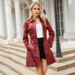 Manteau mi-long en cuir avec ceinture 6652-02