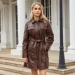 Manteau mi-long en cuir avec ceinture 6652-03