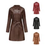 Manteau mi-long en cuir avec ceinture 6652-04