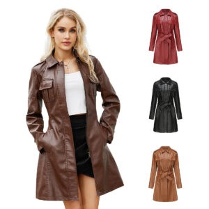 Manteau mi-long en cuir avec ceinture 6652