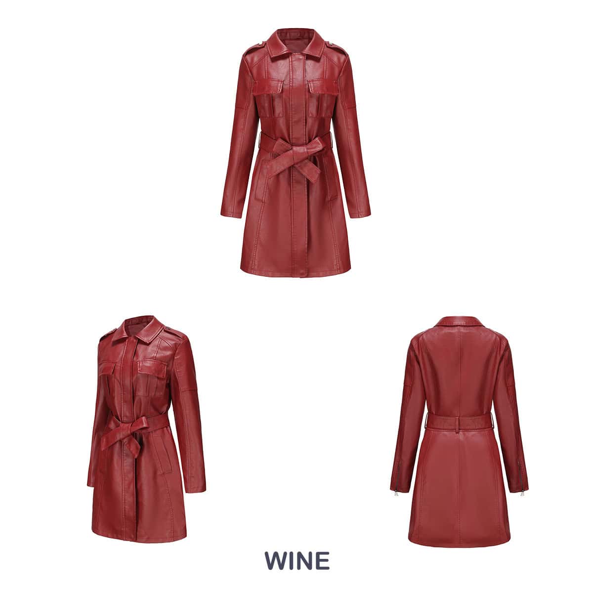 Manteau mi-long en cuir avec ceinture 6652 Demo 24