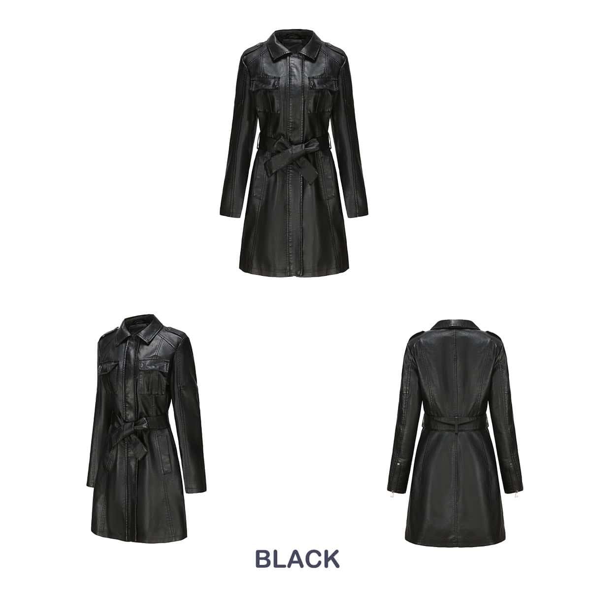 Manteau mi-long en cuir avec ceinture 6652 Demo 25