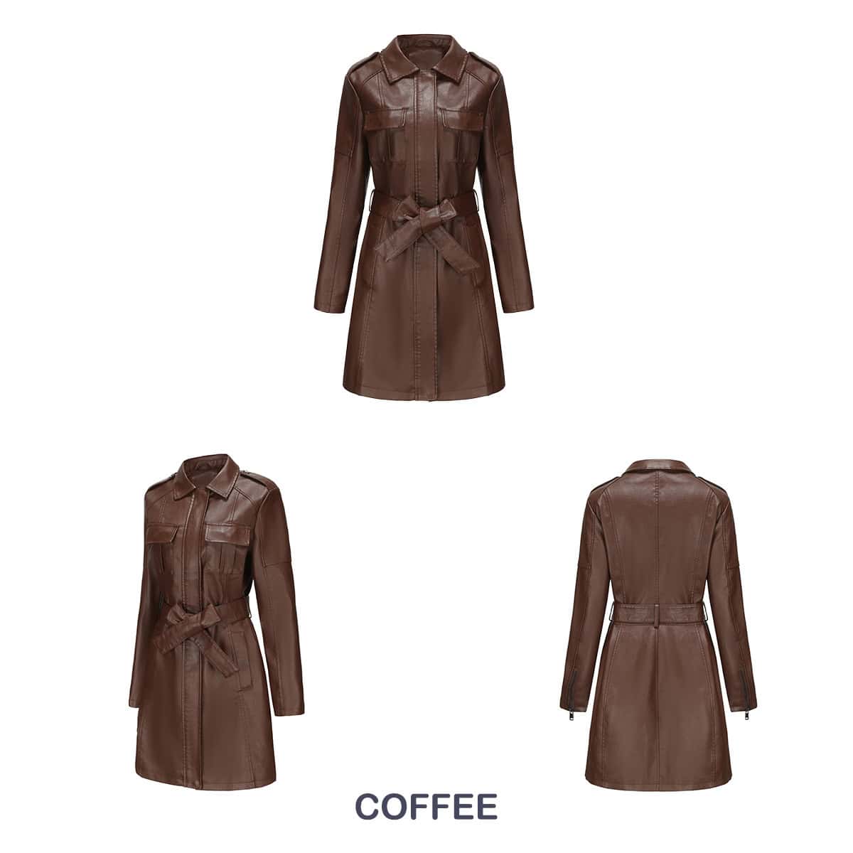 Manteau mi-long en cuir avec ceinture 6652 Demo 27