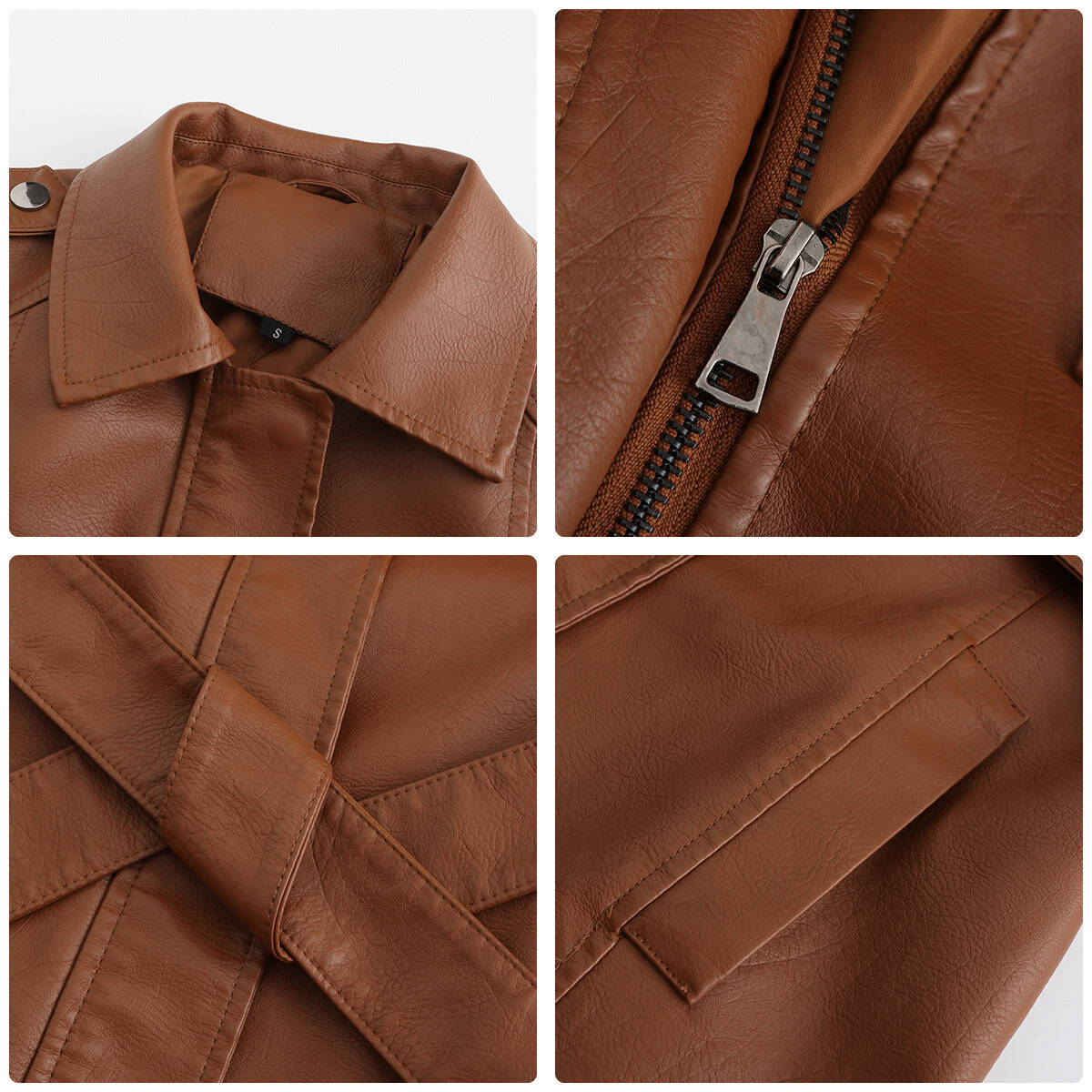 Manteau mi-long en cuir avec ceinture 6652 Demo 31