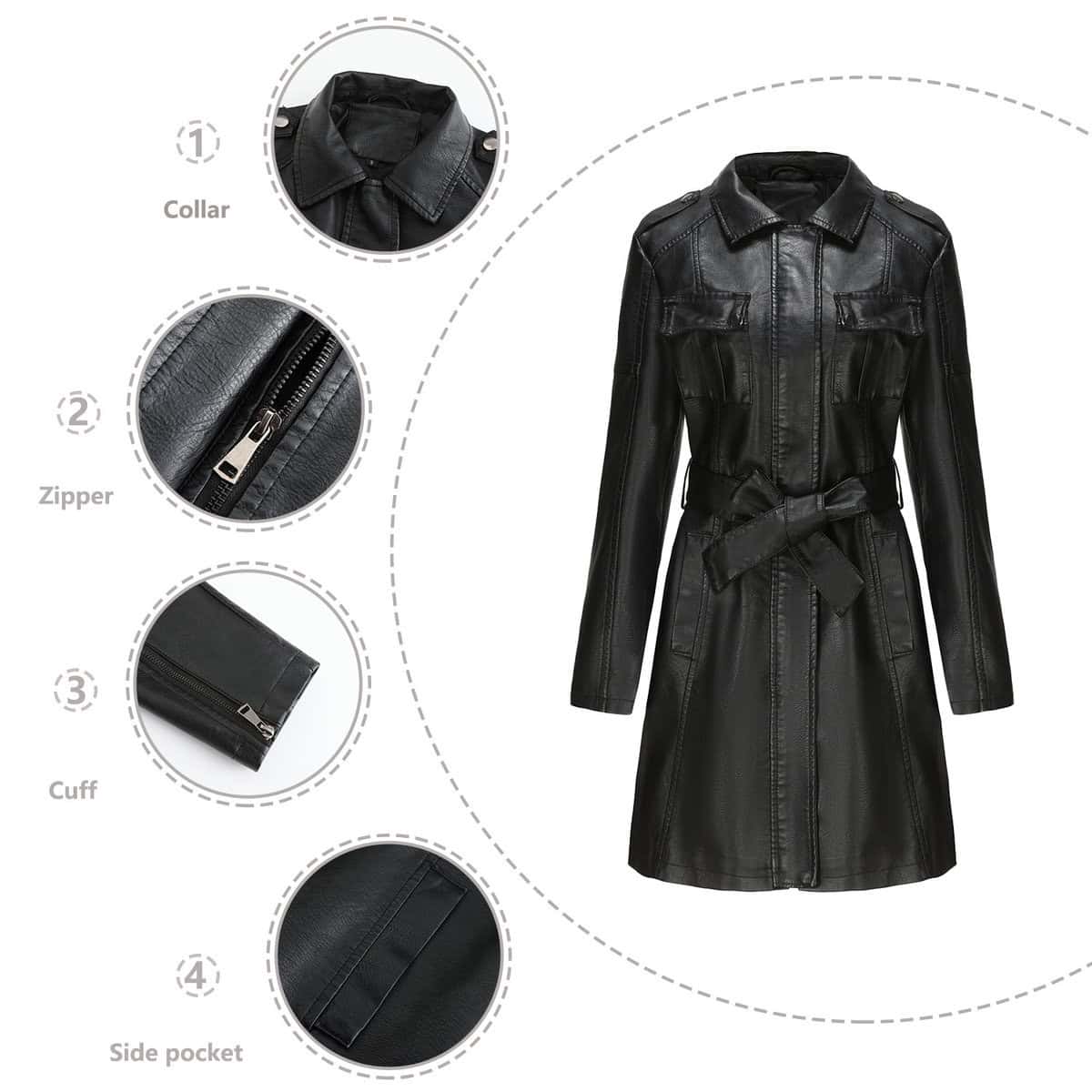 Manteau mi-long en cuir avec ceinture 6652 Demo 32