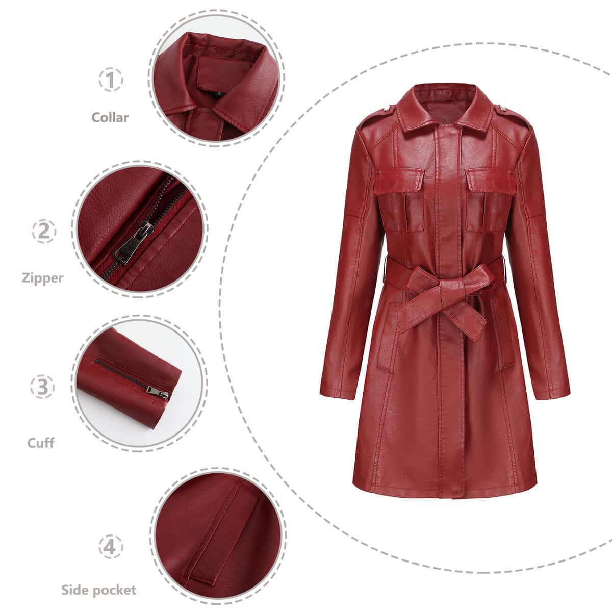 Manteau mi-long en cuir avec ceinture 6652 Demo 33