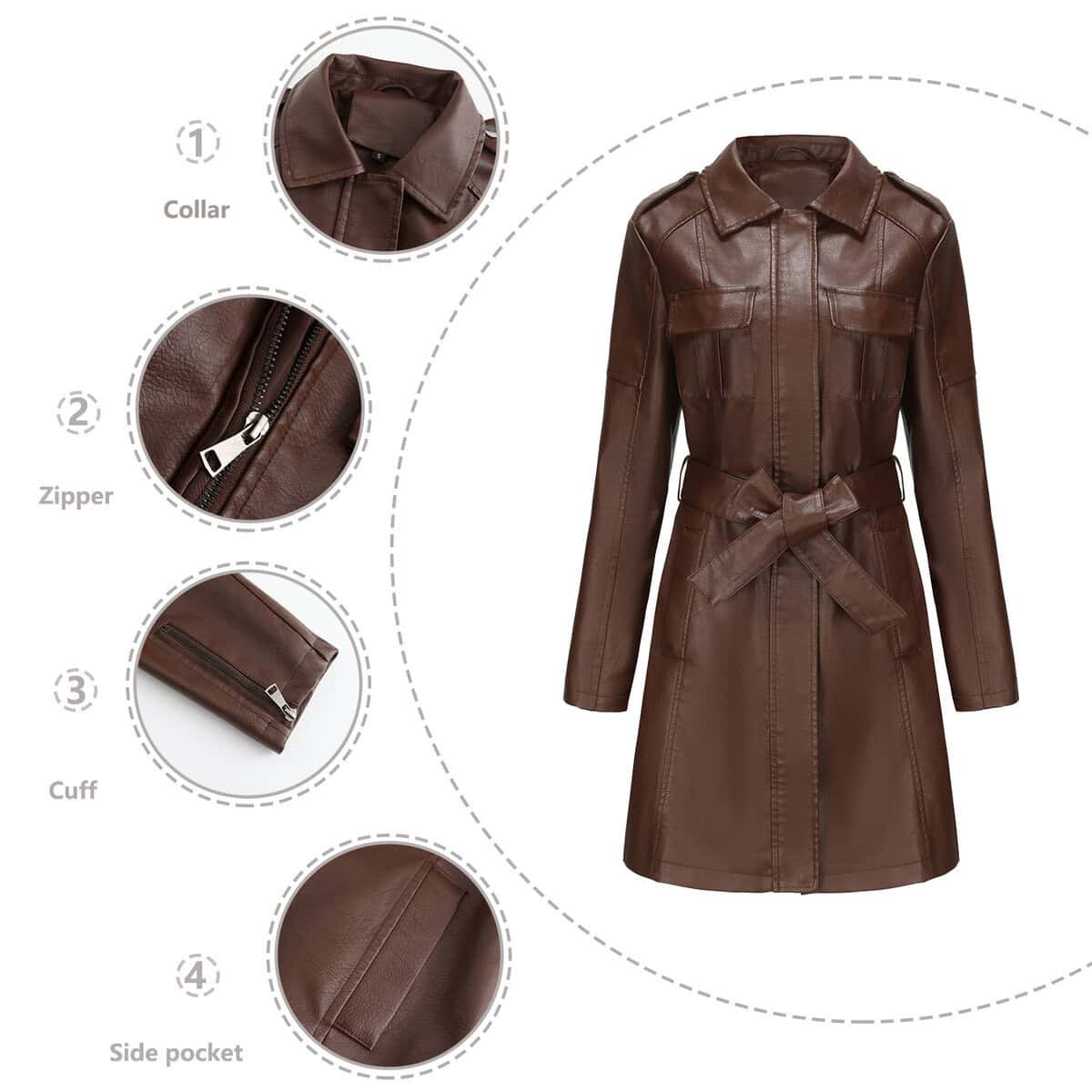 Manteau mi-long en cuir avec ceinture 6652 Demo 34